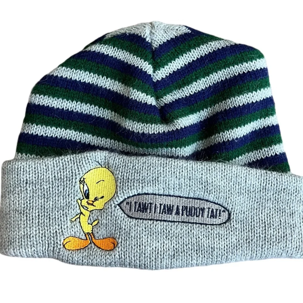 Tweety Bird vintage sock hat beanie kids youth size stripe 90s girls